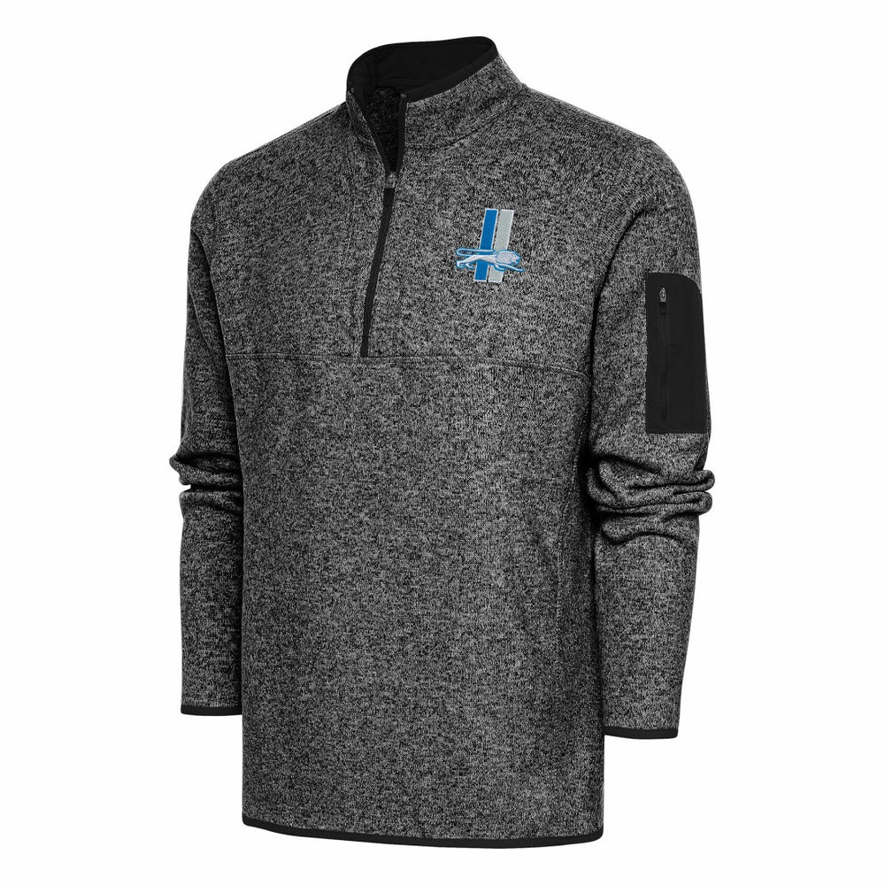 Detroit Lions Antigua Throwback Fortune Quarter-Zip Pullover Jacket Heather Black