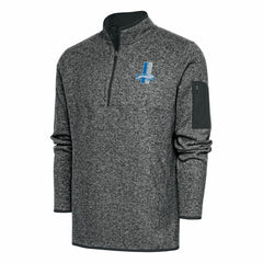 Detroit Lions Antigua Throwback Fortune Quarter-Zip Pullover Jacket Heather Charcoal