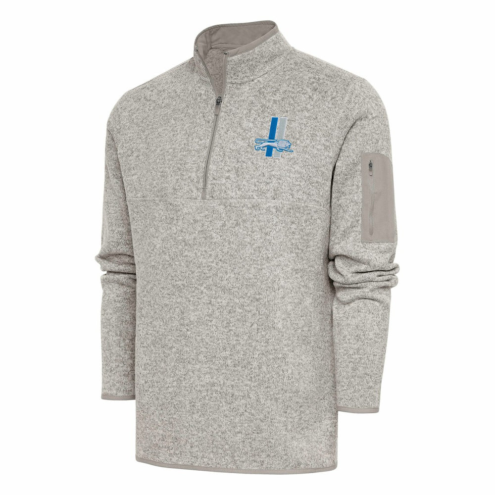 Detroit Lions Antigua Throwback Fortune Quarter-Zip Pullover Jacket Oatmeal