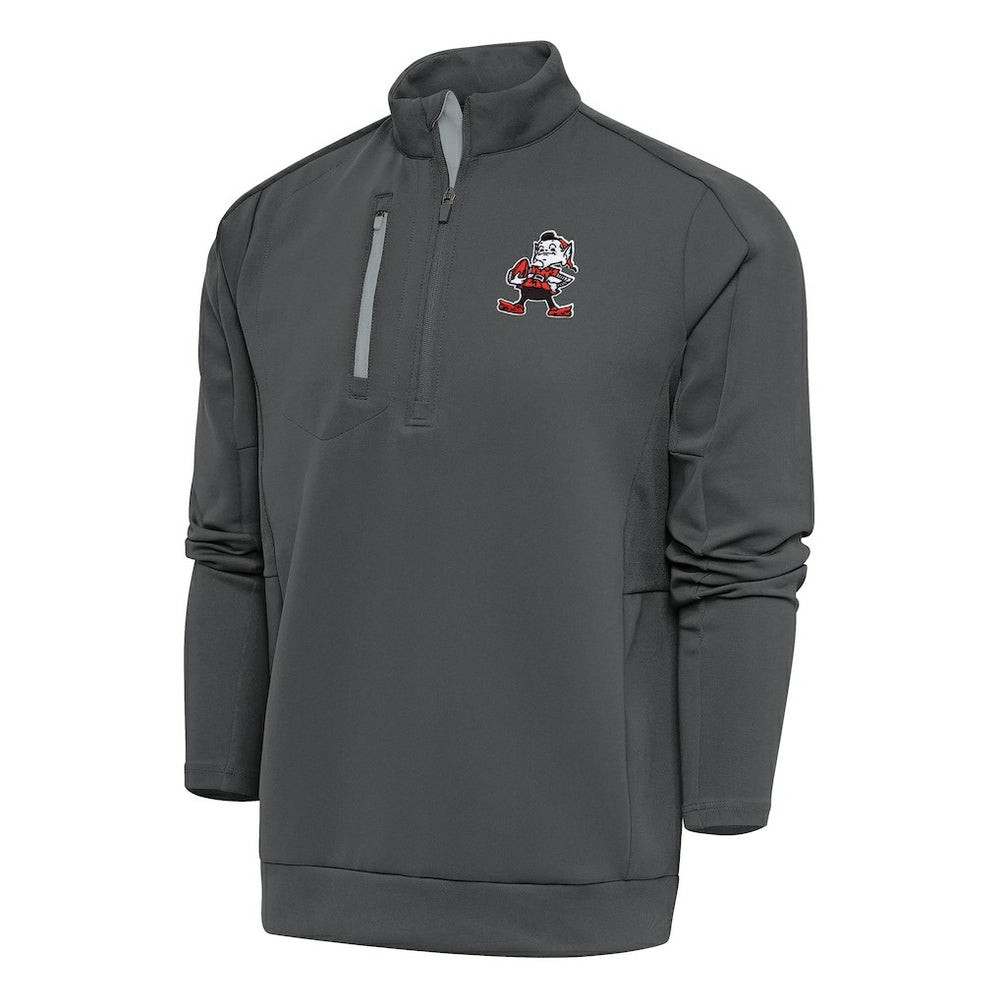 Cleveland Browns Antigua Team Logo Throwback Generation Quarter-Zip Pullover Top Charcoal
