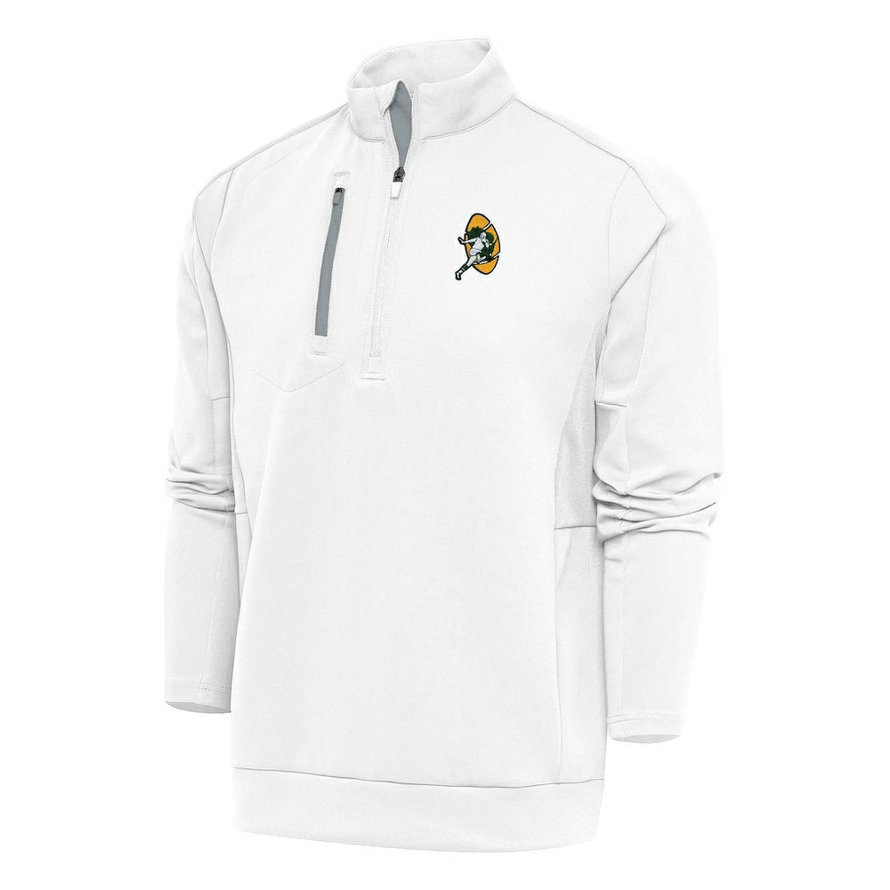 Green Bay Packers Antigua Team Logo Throwback Generation Quarter-Zip Pullover Top White