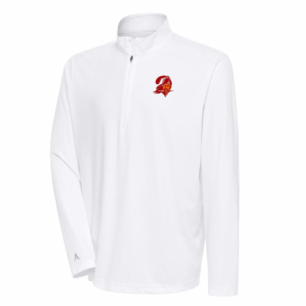 Tampa Bay Buccaneers Antigua Team Logo Throwback Tribute Quarter-Zip Pullover Top White