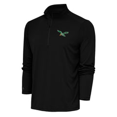 Philadelphia Eagles Antigua Team Logo Throwback Tribute Quarter-Zip Pullover Top Black