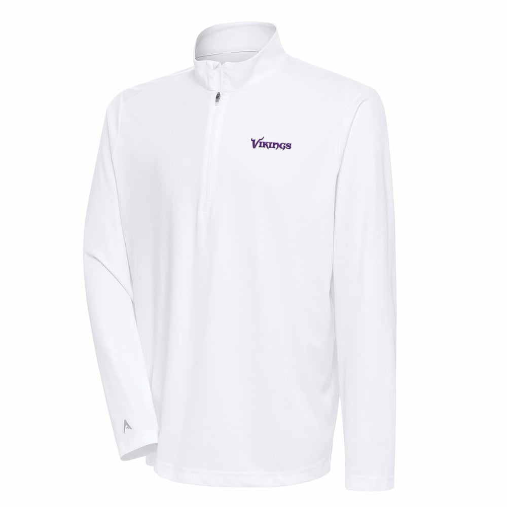 Minnesota Vikings Antigua Team Logo Throwback Tribute Quarter-Zip Pullover Top White