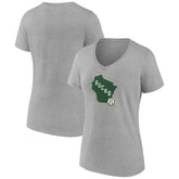 Milwaukee Bucks Women's Alternate Logo V-Neck T-Shirt Heather Gray