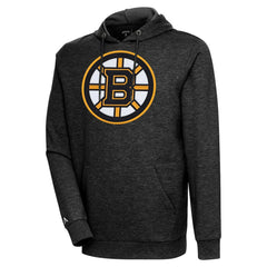 NHL Boston Bruins Antigua Logo Action Chenille Pullover Hoodie - Heather Black