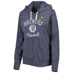 Milwaukee Brewers Touch Women's Training Camp Tri-Blend Lightweight Full-Zip Hoodie - Navy Hoodies