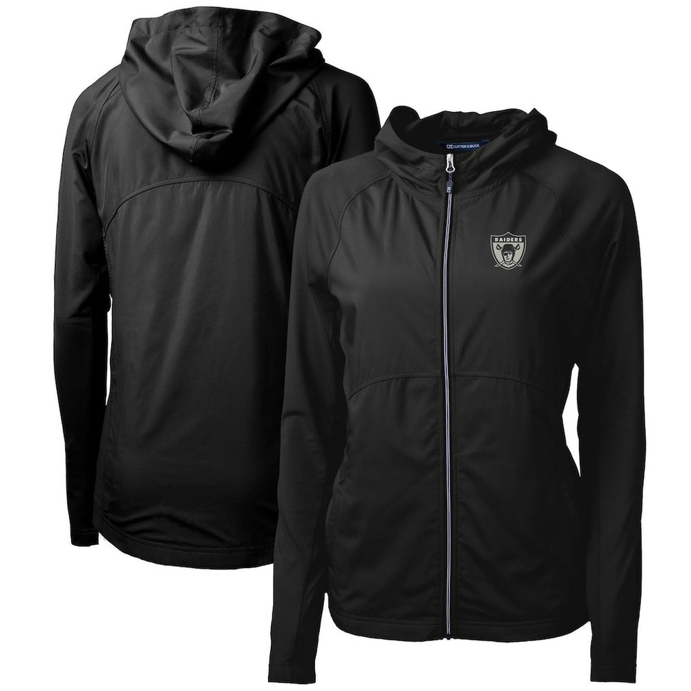 Las Vegas Raiders Cutter & Buck Women's Throwback Logo Adapt Eco Knit Hybrid Recycled Full-Zip Hoodie Black