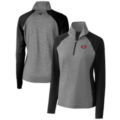 San Francisco 49ers Cutter & Buck Women's Throwback Logo Forge Tonal Stripe Stretch Half-Zip Pullover Top Black