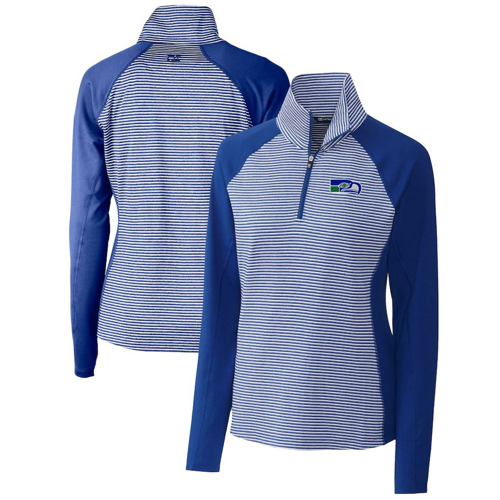 Seattle Seahawks Cutter & Buck Women's Throwback Logo Forge Tonal Stripe Stretch Half-Zip Pullover Top Royal