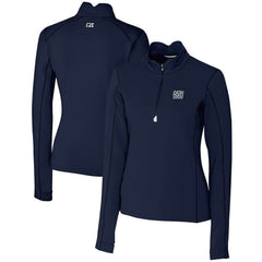 New York Giants Cutter & Buck Women's Throwback Logo Traverse Stretch Quarter-Zip Pullover Top Navy