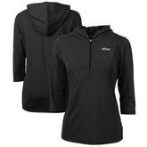 New York Jets Cutter & Buck Women's Throwback Logo Virtue Eco Pique 3/4 Sleeve Half-Zip Pullover Hoodie Black