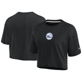 Philadelphia 76ers Women's Elements Super Soft Boxy Cropped T-Shirt Black