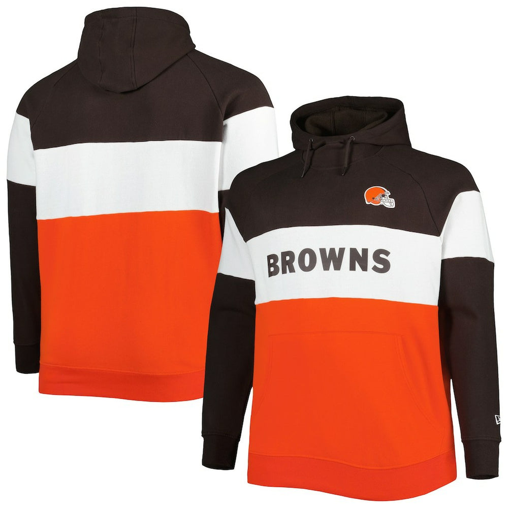 Cleveland Browns New Era Big & Tall Current Colorblock Raglan Fleece Pullover Hoodie Orange/Brown