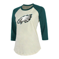 Jalen Hurts Philadelphia Eagles Majestic Threads Women's Player Raglan Name & Number Fitted 3/4-Sleeve T-Shirt Cream/Green