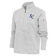 Kansas City Royals Antigua Women's Logo Fortune Quarter-Zip Pullover Jacket - Heather Gray Jackets