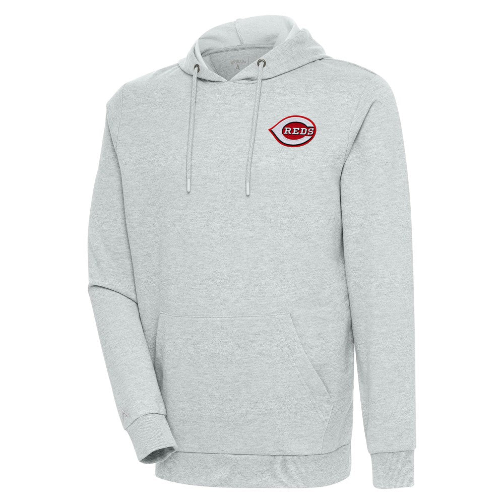 Cincinnati Reds Antigua Action Pullover Hoodie - Heather Gray Hoodies