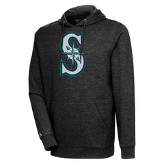 Seattle Mariners Antigua Action Pullover Hoodie - Heather Black Hoodies