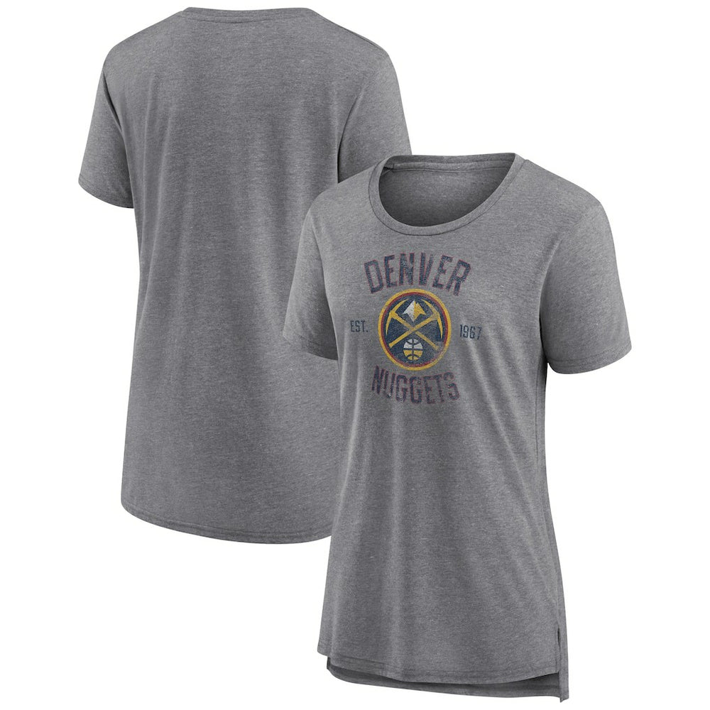 Denver Nuggets Women's Heritage Tri-Blend T-Shirt Heather Gray