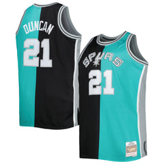 NBA Tim Duncan San Antonio Spurs Big & Tall Hardwood Classics 1998/99 Split Swingman Jersey - Black/Teal