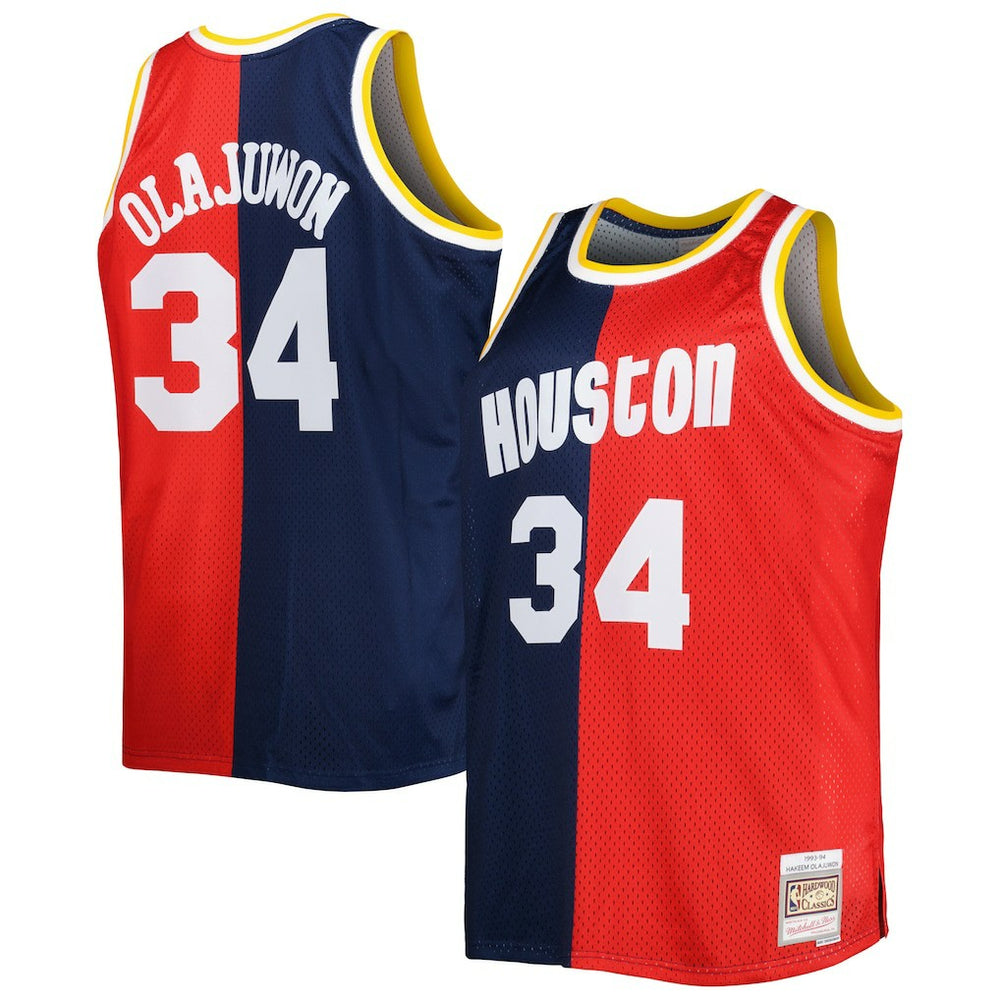 NBA Hakeem Olajuwon Houston Rockets Big & Tall Hardwood Classics 1993/94 Split Swingman Jersey - Navy/Red