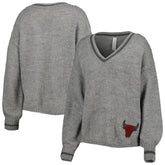 Chicago Bulls Lusso Women's Scarletts Lantern Sleeve Tri-Blend V-Neck Pullover Sweater Gray