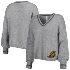 Los Angeles Lakers Lusso Women's Scarletts Lantern Sleeve Tri-Blend V-Neck Pullover Sweater Gray