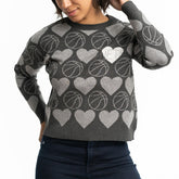 Brooklyn Nets Lusso Women's Basketball Love Swarovski Crystal Intarsia Pullover Sweater Charcoal