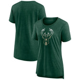 Milwaukee Bucks Women's Gradient Logo Tri-Blend T-Shirt Heather Hunter Green