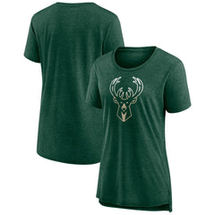 Milwaukee Bucks Women's Gradient Logo Tri-Blend T-Shirt Heather Hunter Green
