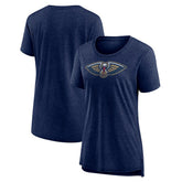 New Orleans Pelicans Women's Distressed Logo Tri-Blend T-Shirt Heather Navy