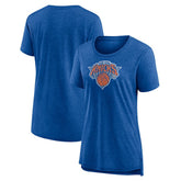 New York Knicks Women's Distressed Logo Tri-Blend T-Shirt Heather Blue