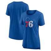 Philadelphia 76ers Women's Distressed Logo Tri-Blend T-Shirt Heather Royal