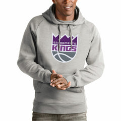 Sacramento Kings Antigua Team Logo Victory Pullover Hoodie Heather Gray