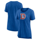 Denver Broncos Women's Throwback Team Logo Tri-Blend T-Shirt Heather Royal