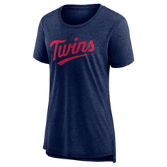 Minnesota Twins Women's Official Wordmark Tri-Blend T-Shirt - Heather Navy T-shirts