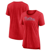 Philadelphia Phillies Women's Official Wordmark Tri-Blend T-Shirt - Heather Red T-shirts