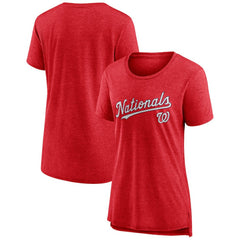 Washington Nationals Women's Official Wordmark Tri-Blend T-Shirt - Heather Red T-shirts