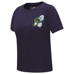 Milwaukee Brewers Pro Standard Women's Roses Fitted T-Shirt - Navy T-shirts