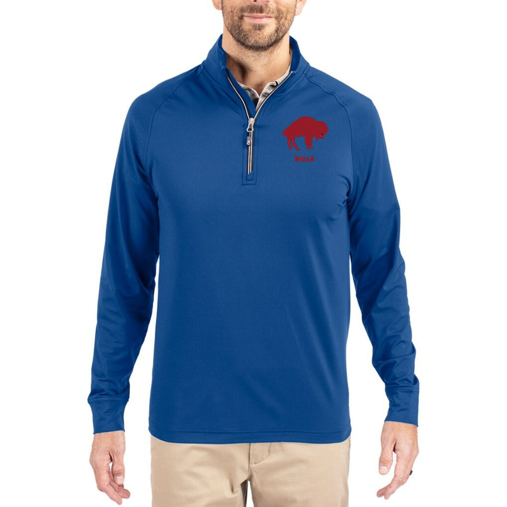 Buffalo Bills Cutter & Buck Adapt Eco Knit Stretch Recycled Big & Tall Quarter-Zip Throwback Pullover Top Royal