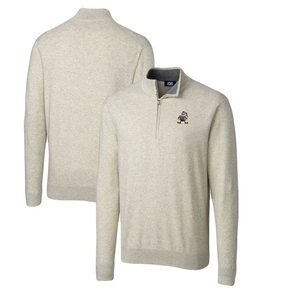 Cleveland Browns Cutter & Buck Throwback Logo Lakemont Tri-Blend Big & Tall Quarter-Zip Pullover Sweater Oatmeal