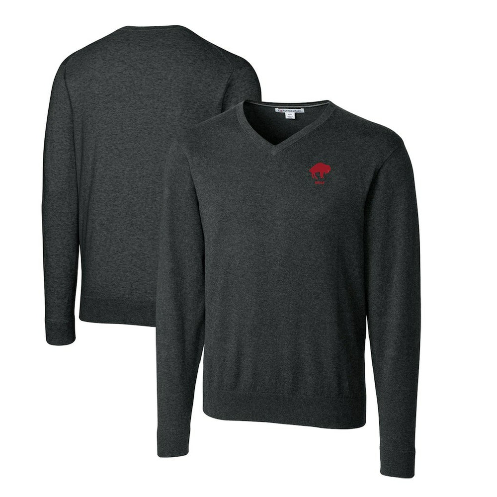 Buffalo Bills Cutter & Buck Throwback Logo Lakemont Tri-Blend Big & Tall V-Neck Pullover Sweater Heather Charcoal