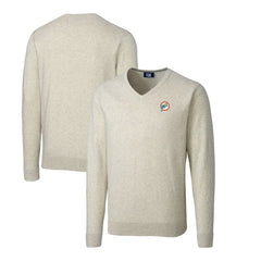 Miami Dolphins Cutter & Buck Throwback Logo Lakemont Tri-Blend Big & Tall V-Neck Pullover Sweater Oatmeal