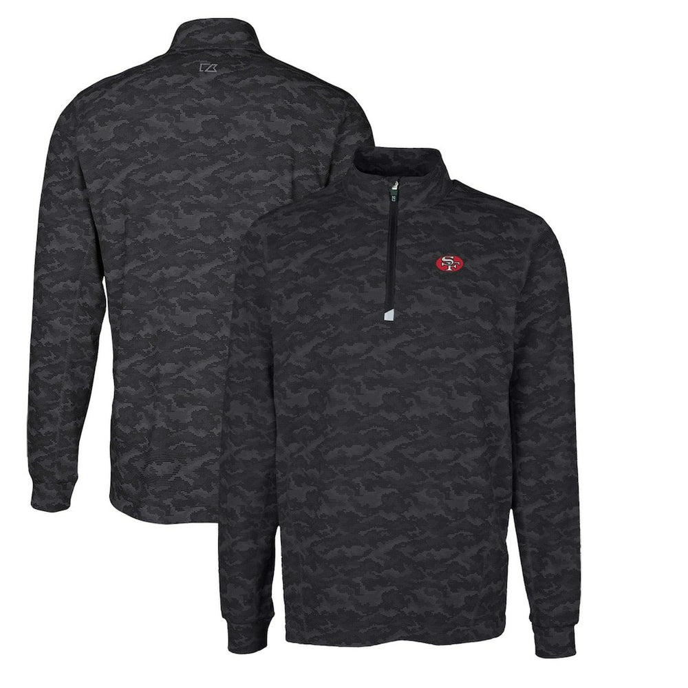 San Francisco 49ers Cutter & Buck Throwback Logo Big & Tall Traverse Camo Print Stretch Quarter-Zip Pullover Top Black
