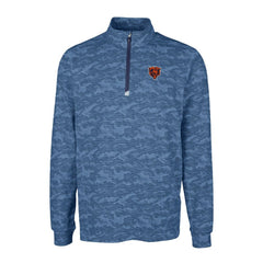 Chicago Bears Cutter & Buck Throwback Logo Big & Tall Traverse Camo Print Stretch Quarter-Zip Pullover Top Navy
