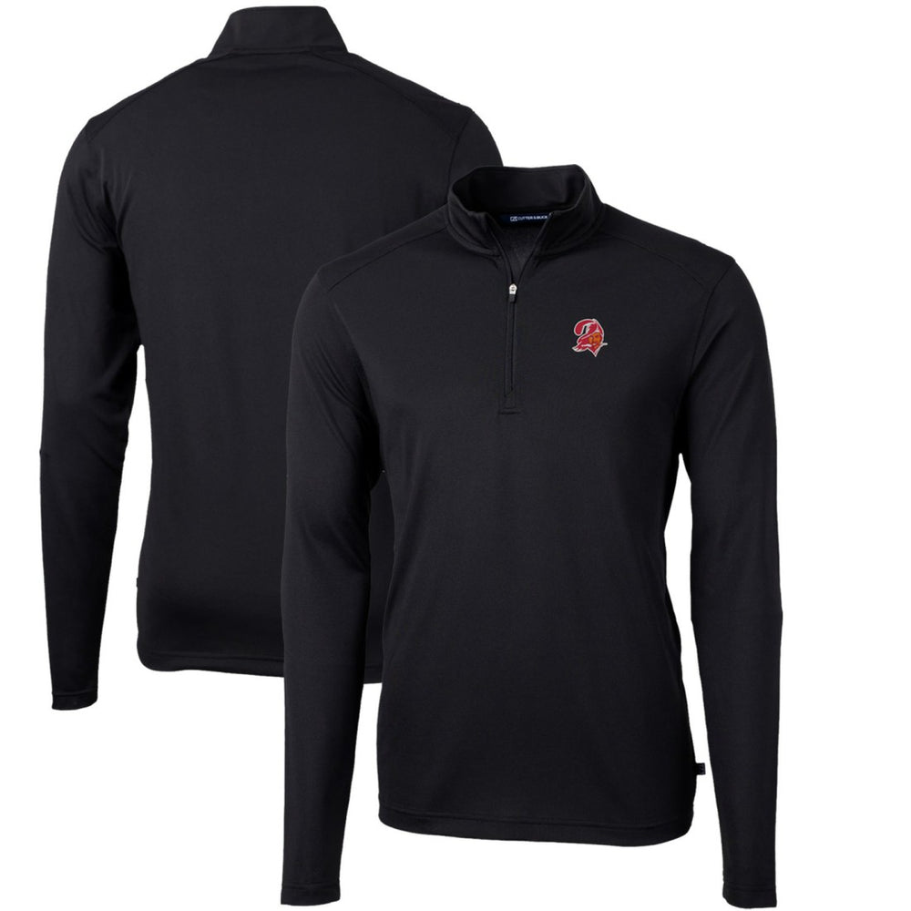 Tampa Bay Buccaneers Cutter & Buck Throwback Logo Virtue Eco Pique Recycled Quarter-Zip Big & Tall Pullover Top Black