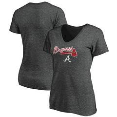 Atlanta Braves Women's Team Lockup V-Neck T-Shirt - Charcoal T-shirts