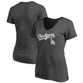 Los Angeles Dodgers Women's Team Lockup V-Neck T-Shirt - Charcoal T-shirts