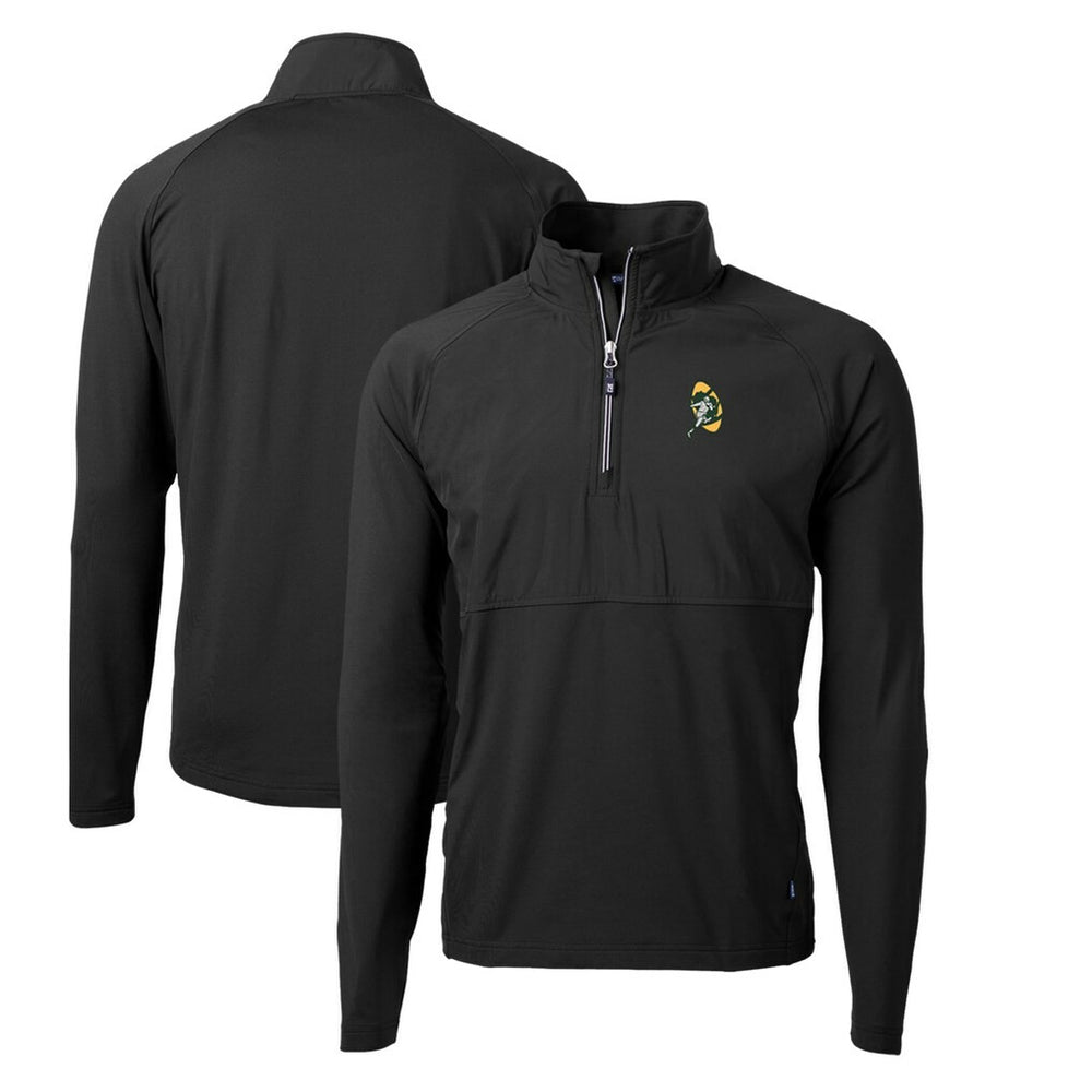 Green Bay Packers Cutter & Buck Adapt Eco Knit Hybrid Throwback Recycled Quarter-Zip Pullover Black