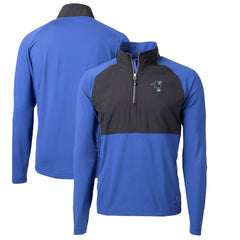 Indianapolis Colts Cutter & Buck Adapt Eco Knit Hybrid Recycled Quarter-Zip Throwback Pullover Top Royal/Black